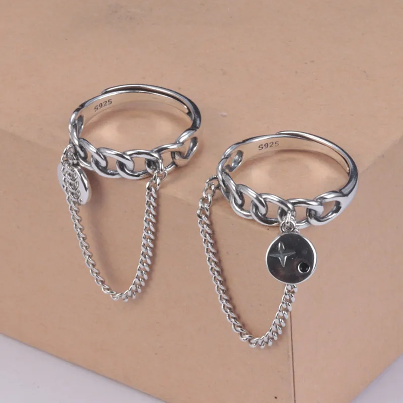 Punk Cool Hip Pop Rings for Women Ancient Silver Color Adjustable Chain Open Finger Rings Women Girl Jewlery Gift