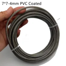 PVC Coating 10M/20M/30M 3mm/4mm 7X7 Construction 304 Stainless steel Wire rope  Softer Fishing Lifting Cable
