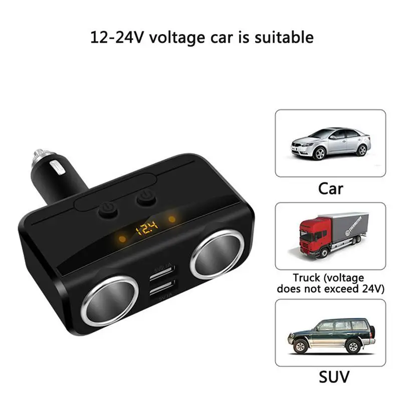 

Universal Dual Ports USB Car Charger Rechargeable LED Screen Car Cigarette Lighter Socket Splitter Plug For Mobile Phone