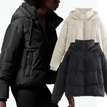 

Maxdutti Jacket Women 2021 Winter Parka Coat Women England Style Fashion Simple Solid Casual Hooded Thick Warm Bread Coat Tops