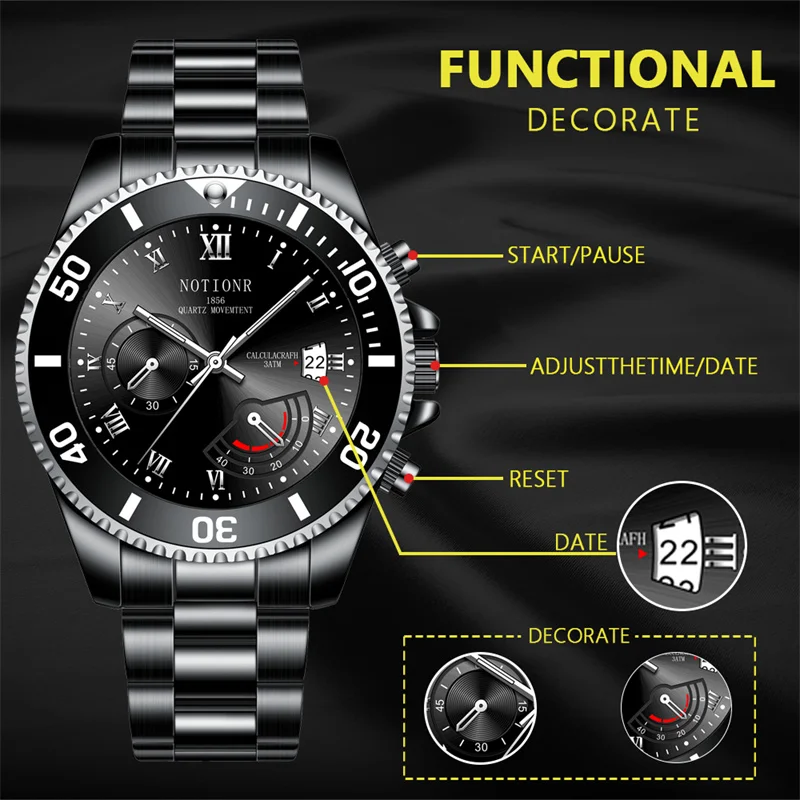 Luxury Mens Business Watches Fashion Men Sports Stainless Steel Waterproof Quartz Wrist Watch Luminous Clock relogio masculino