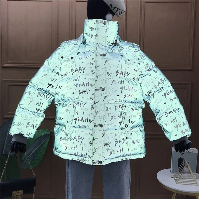Gray Зимняя Светоотражающая куртка, Женское пальто, стеганая верхняя одежда, светящееся повседневное пальто, толстая парка с капюшоном, теплая уличная верхняя одежда MY289 - Цвет: Gray