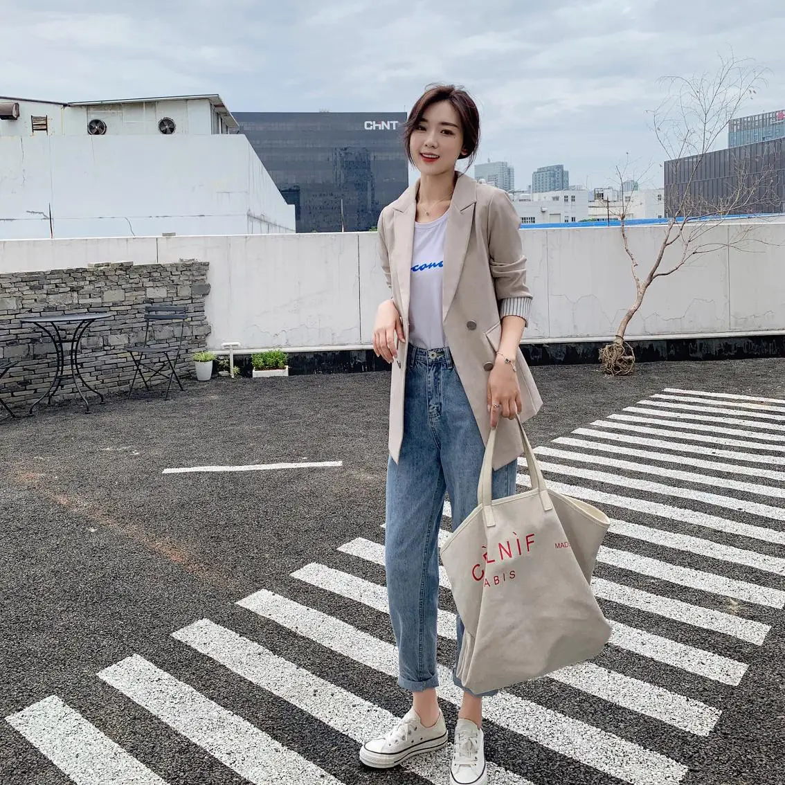 

2019 Autumn Clothing New Style Korean-style Network hong yang Gas Versitile Fashion Double Breasted Small Suit Coat