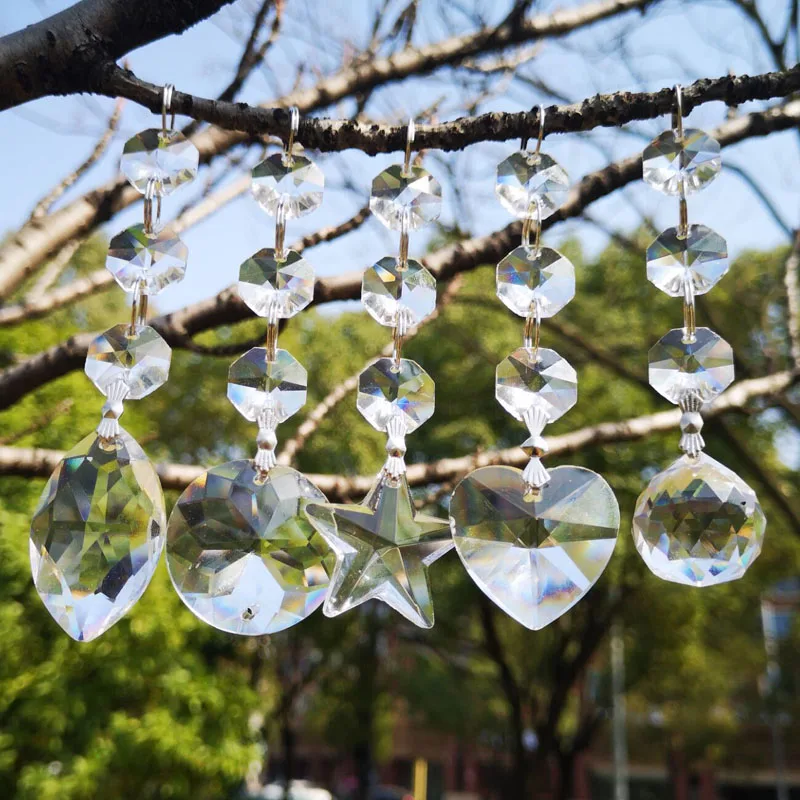 

20pcs Clear Chandelier Crystals Lamp Prisms Parts Hanging Drops Pendants with Crystal Octagon beads Lighting Accessories