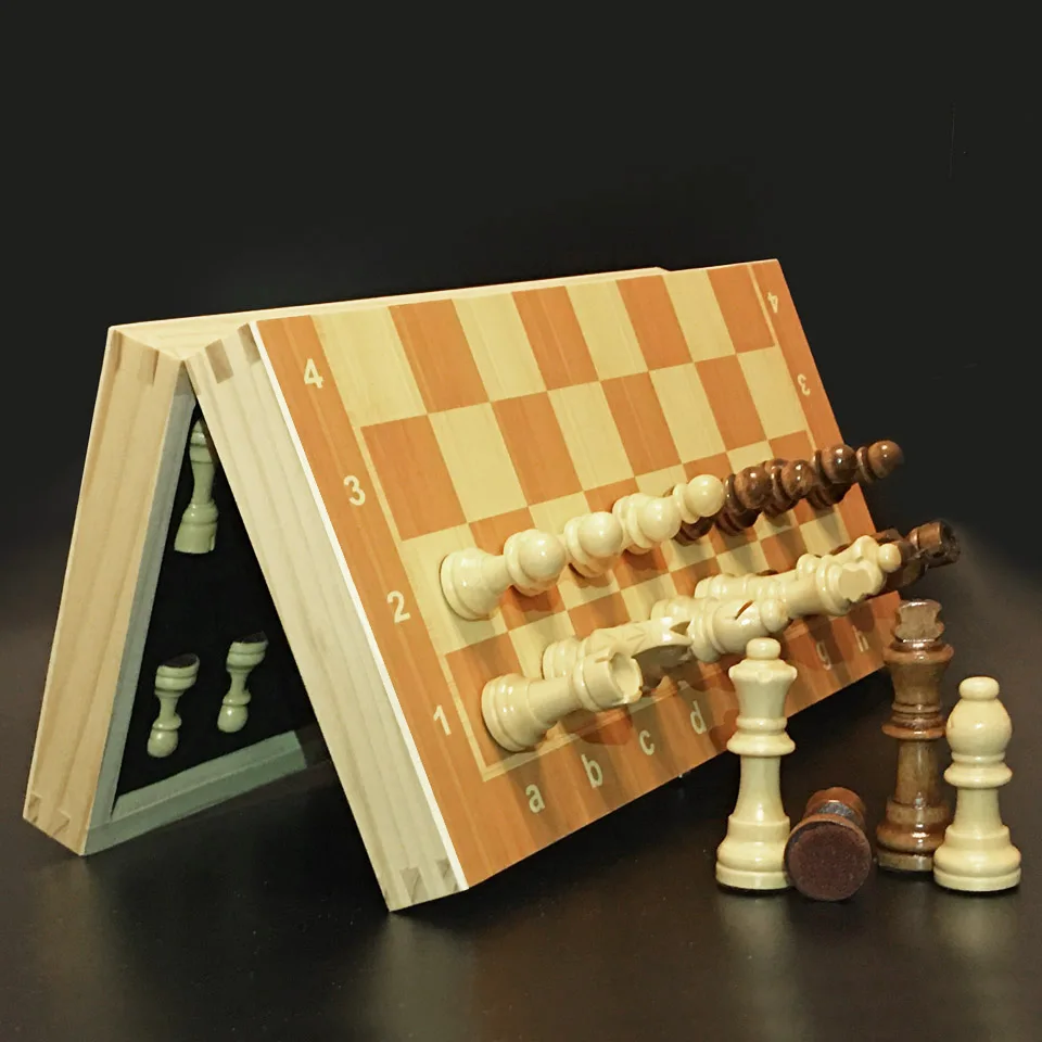 4 Queens Chess Wooden Chess Set International Game Wooden Pieces Foldable Chessboard Gift Toy
