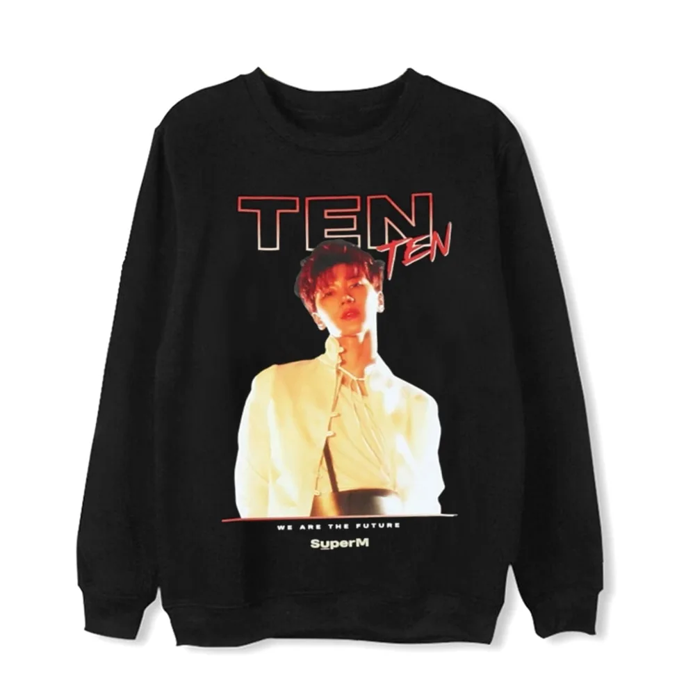 Дропшиппинг Новое поступление корейская мода Kpop одежда SUPER M BAEKHYUN KAI Mark LUCAS TEN Taeyong черный Свитшот толстовки - Цвет: 4