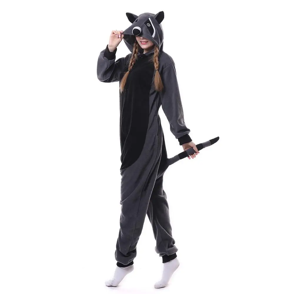 Grey Raccoon HKSNG Покемон комбинезоны Umbreon Espeon Мультфильм Акула обезьяна пижамы животных Хэллоуин вечерние костюмы для косплея Комбинезон кигуруми - Цвет: Grey Raccoon