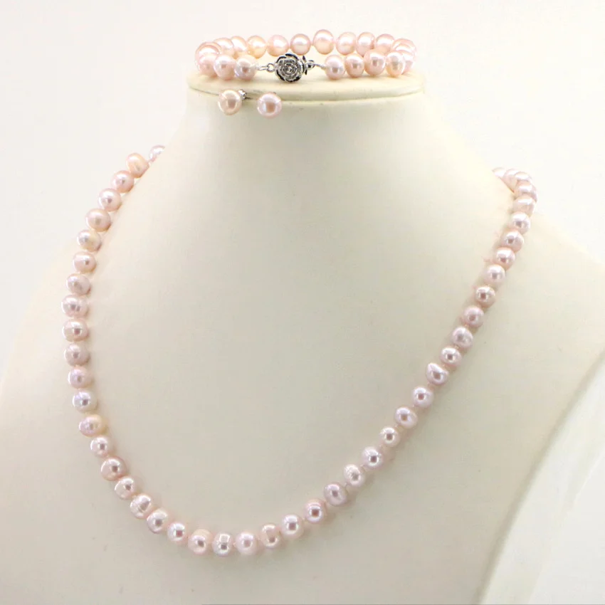 WUBIANLU, 4 цвета, 7-8 мм, розовое жемчужное ожерелье, браслет, серьги, наборы, Женские Ювелирные изделия, дизайн, модный стиль, подарок для девушек