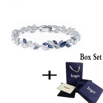 

MULIER 2020 SWA fashion exquisite LOUISON bracelet, shiny and charming white and blue crystal leaf veins form decoration