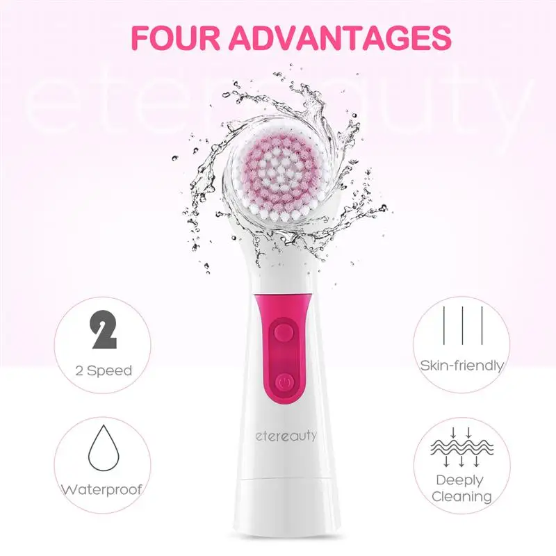 ETEREAUTY 4 в 1 Водонепроницаемый Электрический для лица и тела, чистящую щетку с 4 насадки для зубной щетки для удаления угрей отшелушивающий