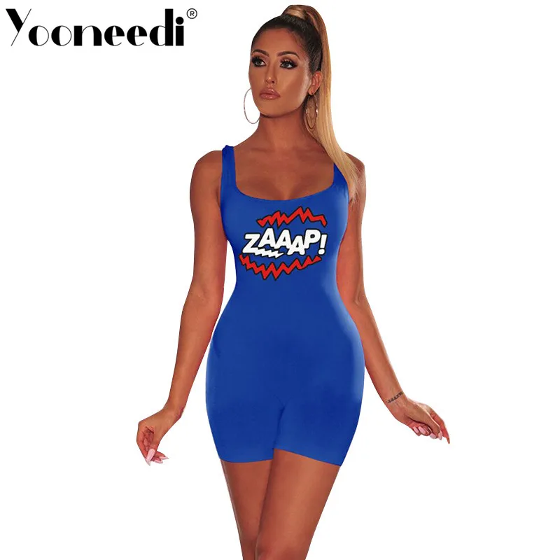 Yooneedi Summer Design Casual Women Playsuits 4 Color Style O-neck Sleeveless Ladies Rompers MZ-8213 - Цвет: Синий