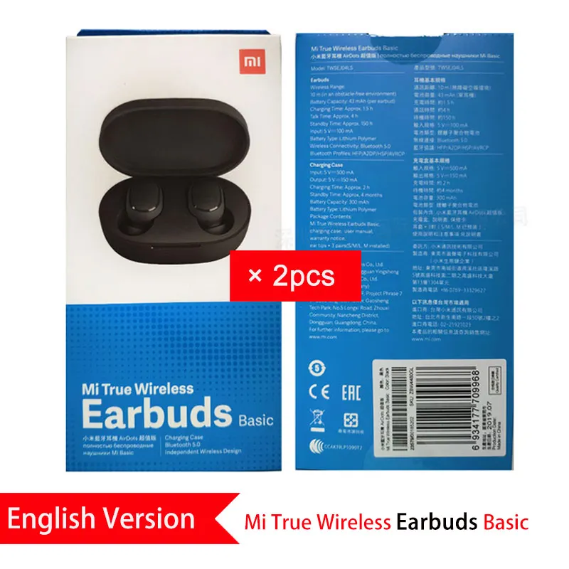 2pcs EN RedmiAirdots Xiaomi Redmi Airdots TWS Bluetooth наушники стерео бас Bluetooth Airdots 5,0 Eeadphones с микрофоном Handsfree наушники AI управление - Цвет: 2pcs EN RedmiAirdots