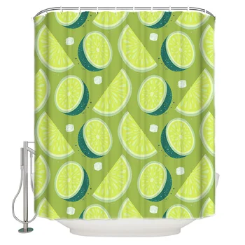 

Lemon Green Ice Cube Fruit Lime Shower Curtain Decor with Hooks Waterproof