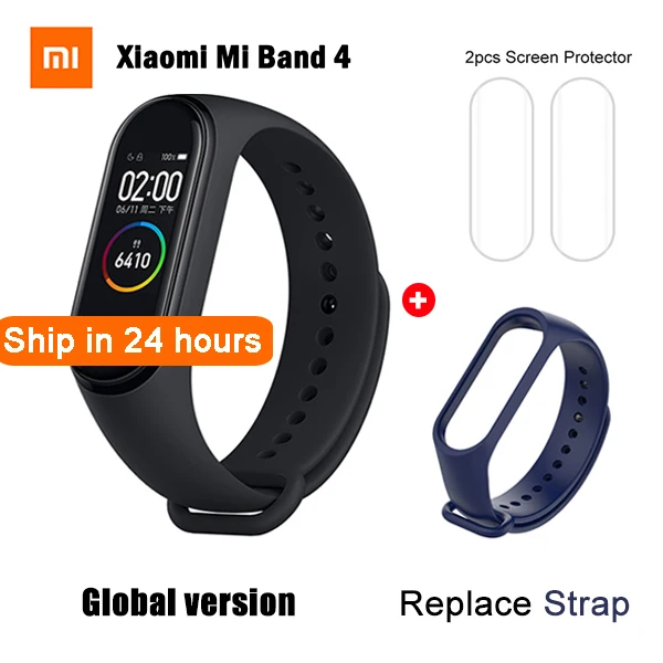 Global Xiaomi mi Band 4 Смарт-часы пульсометр фитнес-браслет Xiaomi mi-браслет глобальная Версия спортивные музыкальные часы mi Band 4 - Цвет: GB add Blue Strap