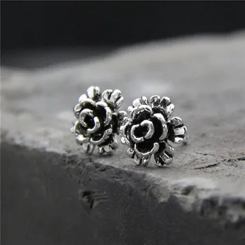 

Fine Sterling S925 Silver Earrings Women Girl Luck Flower Stud Earrings 8.5mmW