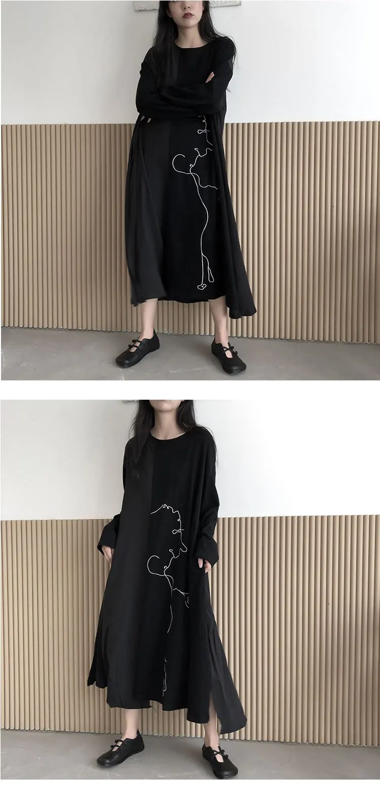 XITAO Patchwork Print Pattern Dress Women 2020 Autumn Casual Fashion New Style Temperament O Neck Full Sleeve Loose Dress ZP3637