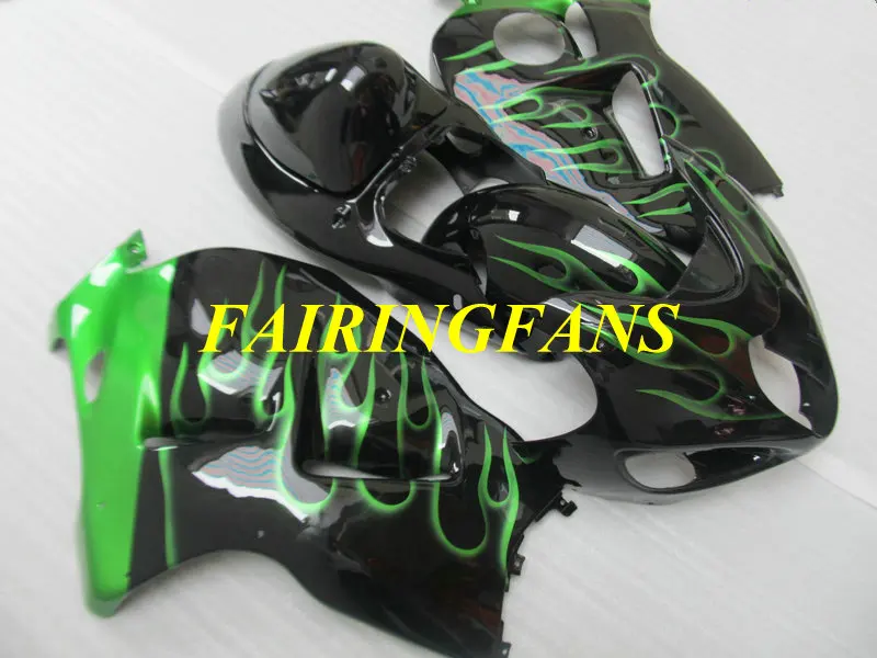 Обтекатель части для SUZUKI Hayabusa GSXR1300 96 99 00 07 GSXR 1300 1996 2000 2007 Зеленый Обтекатели с пламенем комплект+ подарки SZ05