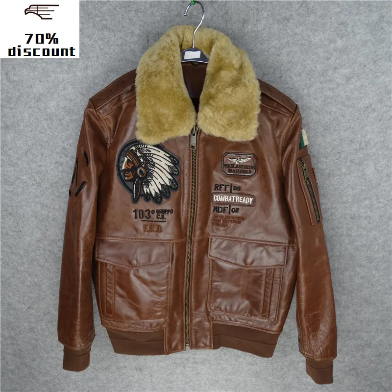 

2020 Retro Brown Men World War II Military Pilot Leather Jacket Plus Size 5XL Genuine Thick Cowhide] Aviator Coat FREE SHIPPING