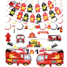 Firetruck Selamat Ulang Tahun Banner Pemadam Kebakaran Inflatable Balon Dekorasi Kue Anak Laki-laki Ulang Tahun Pertama Pemadam Kebakaran Tema Pesta Persediaan(China)