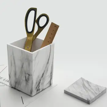 

New Vintage Marble Pen Holder Desktop Stationery Storage Organizer Durable File Container with Cover 11*8*8cm