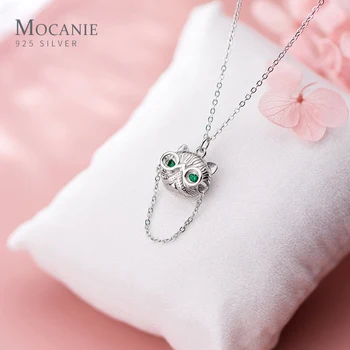 

Mocanie Trendy 925 Sterling Silver Green Crystal Retro Cat Chain Pendant Necklace for Women Link Chain Creative Fine Jewelry