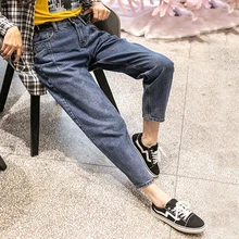 Весенне-летние корейские модные женские свободные винтажные синие джинсы с высокой талией, универсальные повседневные джинсовые штаны длиной до щиколотки размера плюс S511