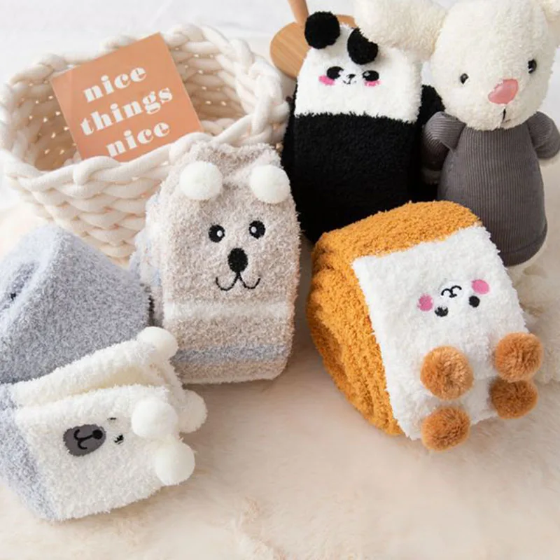 Weiche Korallen Fleece Knie Winter Warme Mädchen Frauen Niedlichen Cartoon Tier Strumpf Gestreiften Gemütliche Lange Oberschenkel Hohe Socke_voghion.com