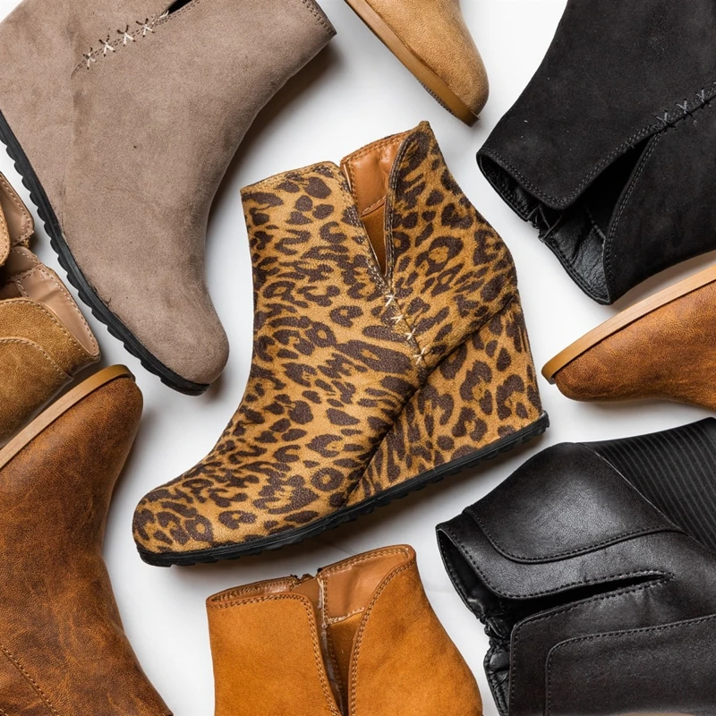 vertvie Pointed Toe Booties Winter Women Leopard Ankle Boots Footwear Platform High Heels Wedges Shoes Woman Bota Feminina