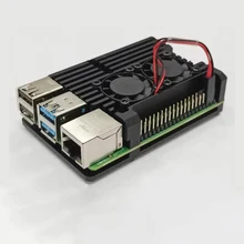 Чехол из алюминиевого сплава для Raspberry Pi 4 модель B Black Armour с двумя охлаждающими вентиляторами