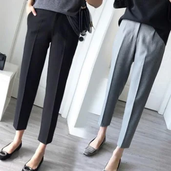 

Women Pants Leisure High Waist Long Pants New Office Ladies Loose Straight Trousers Black Grey Spring Suit Pant S-5XL D10913