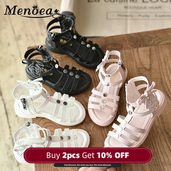 

Menoea 26-36 Girls Bow Shoes 2020 Summer Children Sandals Girls Soft Botton Leather Flats Kids Princess Zipper Beach Shoes