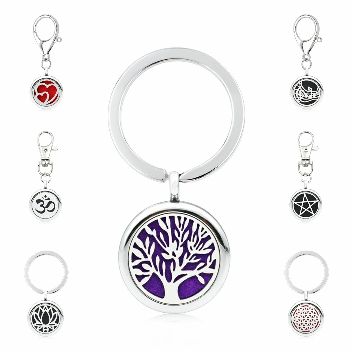 Tree of Life Essential Oil Diffuser Locket Keychain DIY 25mm Aroma