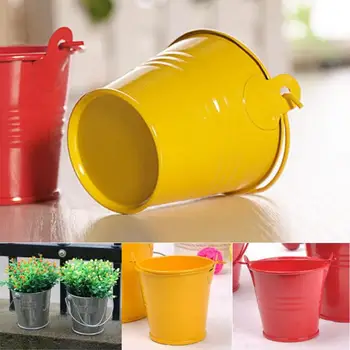 

1Pcs Mini Bucket Home Potted Candy Color Iron Barrel Bucket Flowerpot Craft Ornaments Potted Craft Ornaments