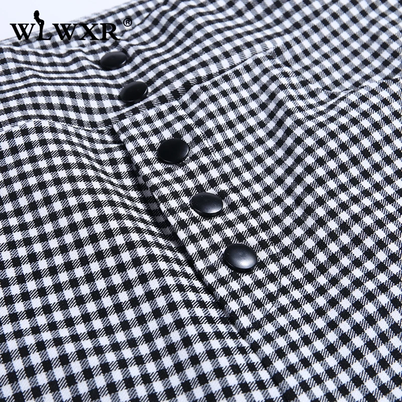 WLWXR Autumn Winter Vintage Skinny Casual Plaid Pants Women Office High Waist Pants Female Ladies Trousers Sexy Bodycon Pants