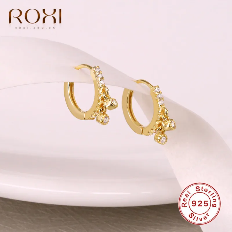 ROXI 925 пробы серебряные Круглый фианит маленькие серьги гвоздики для женщин Huggies ювелирные изделия циркон в один ряд круглые серьги Свадебные ювелирные изделия