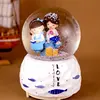 Crystal Ball Music Box Pink Girl Lovers Star Moon Rainbow Unicorn Glowing Snowflakes Music Box Home Decoration Desktop Ornament 2