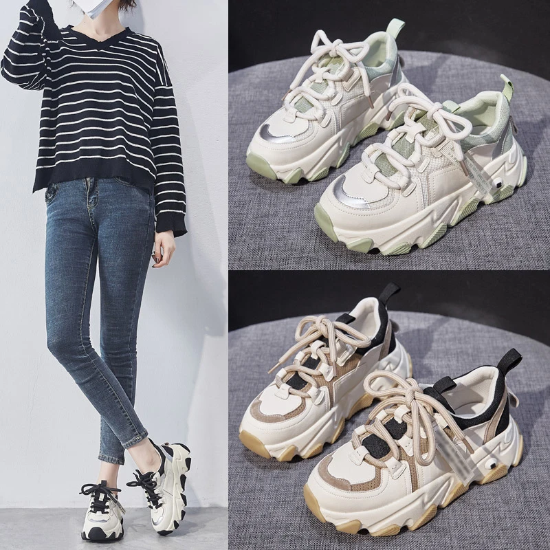 Women's Increased Breathable Casual Tennis Shoes,Women's Thick-Soled Increased Color Block Running Sneakers Zapatos De Muje