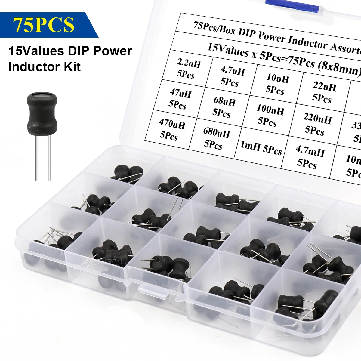 75PcsBox DIP Power Inductor Assorted Kit 15 Werte x 5Pcs = 75Pcs Induktivität 8x1 0mm 2,2 uH-10mH – Detail 8