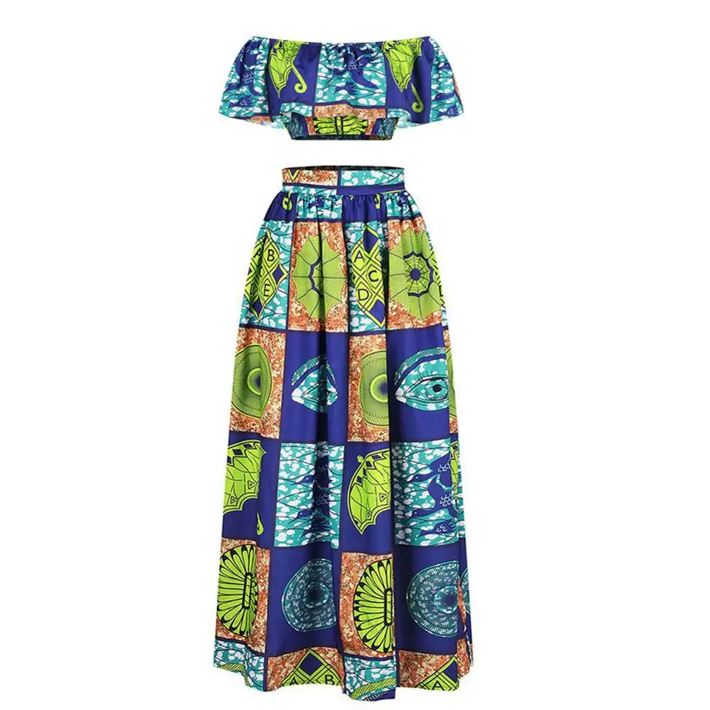 M02 Fadzeco африканские платья для женщин топ dashiki и юбка 1 комплект цветочный принт Анкара с открытыми плечами сексуальные платья африканская одежда - Цвет: M02