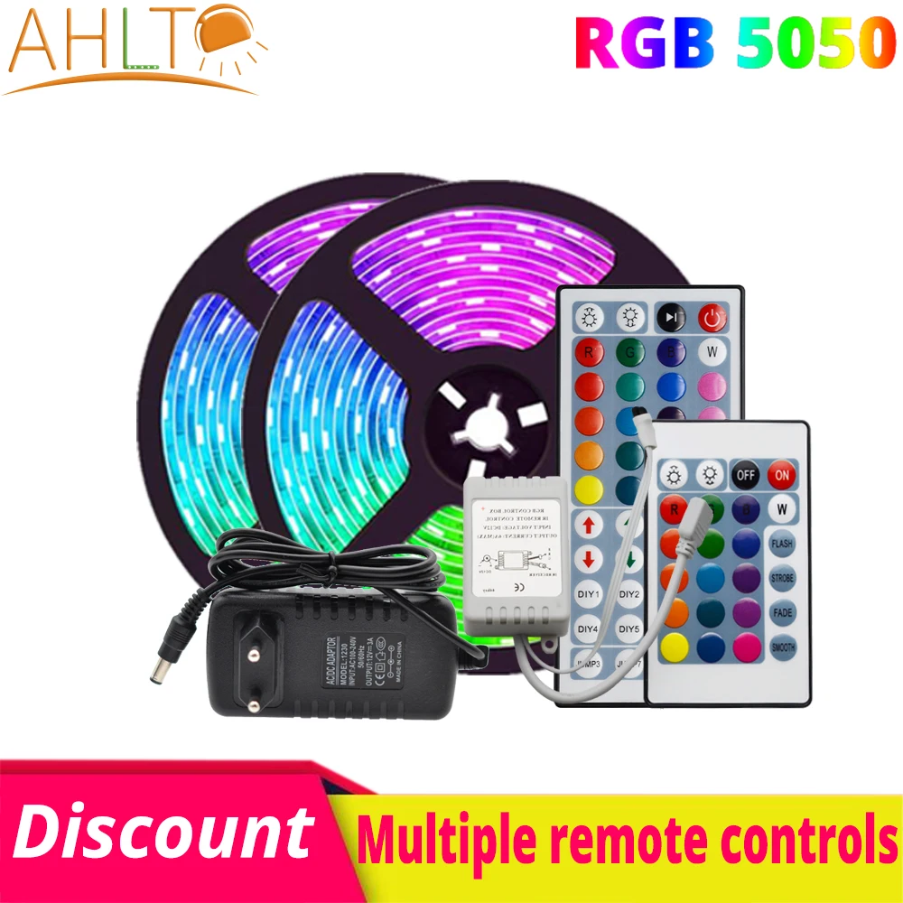 

5M RGB LED Strip 5050 300Leds Waterproof Flexible LED Light DC 12V Holiday Lighting Desk Lamp IR Remote Controller Power Adapter