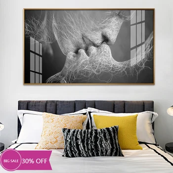 

Abstract kiss love poster canvas painting black and white wall art picture gallery living room bedroom home decoration