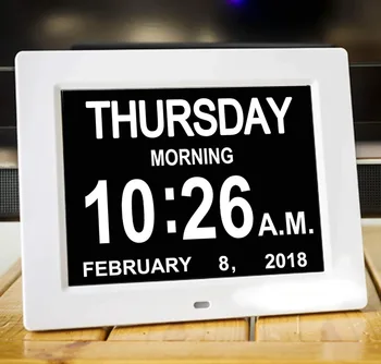 

Digital Calendar Alarm Day Clock with 3 Alarm Options Dimmable desk Clock Medication Reminder Non-Abbreviated Day & Month gift