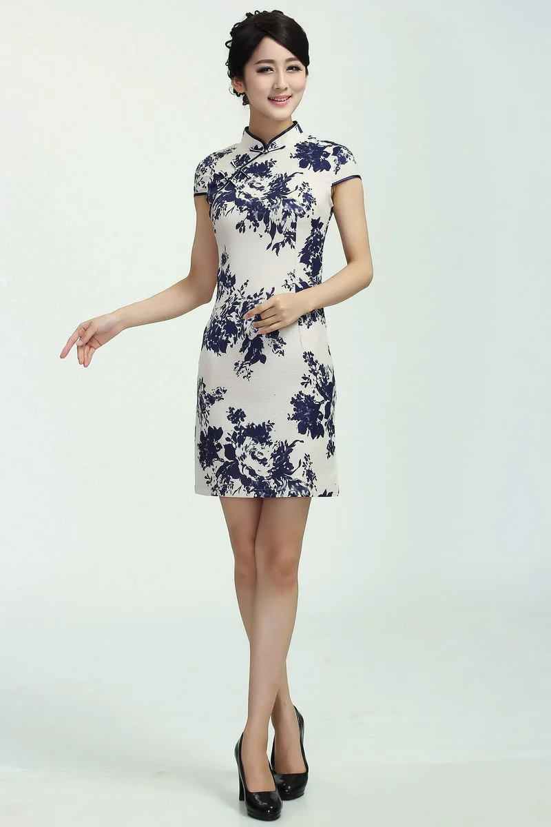 New Style 2368-3 Short Sleeve Improved Cheongsam Summer Stereo Flower Nation Chinese-style Etiquette Clothing Dress