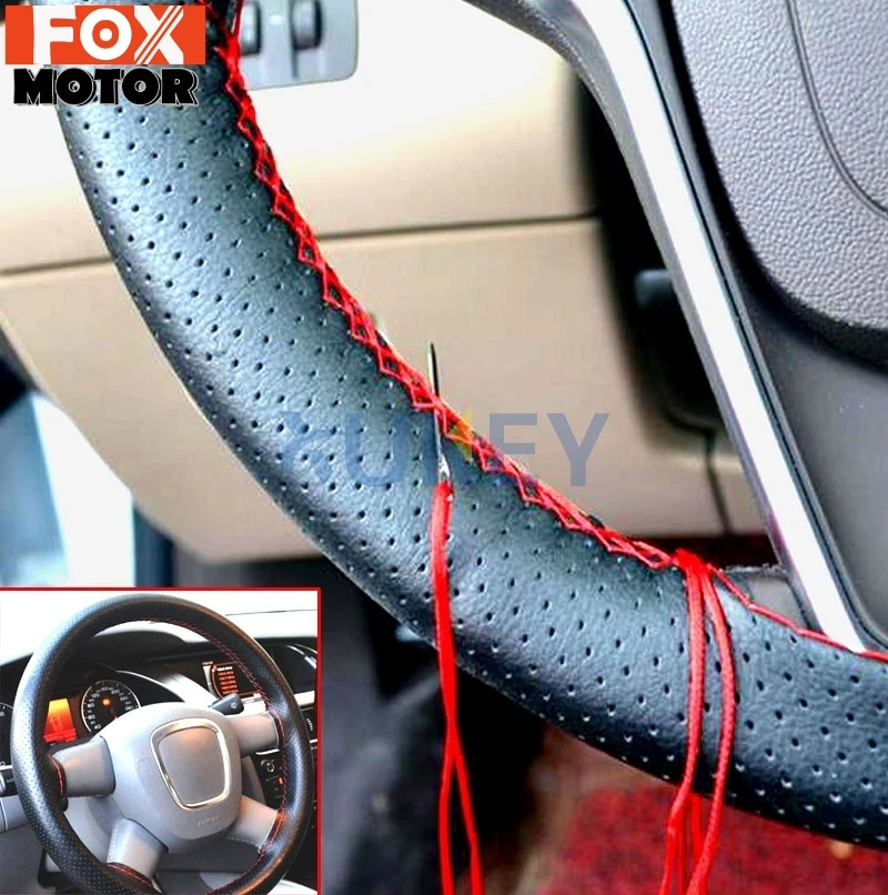 DIY PU Leather Auto Car Steering Wheel Cover Hand Sewing 38cm Breathable Steering Wheel Covers steering wheel cover