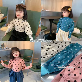 

Girls Cotton Sweater Toddler Baby Long Puff Sleeve Fashion Fleece-Lined Undershirt Children Clothes New Autumn and Winter Tops