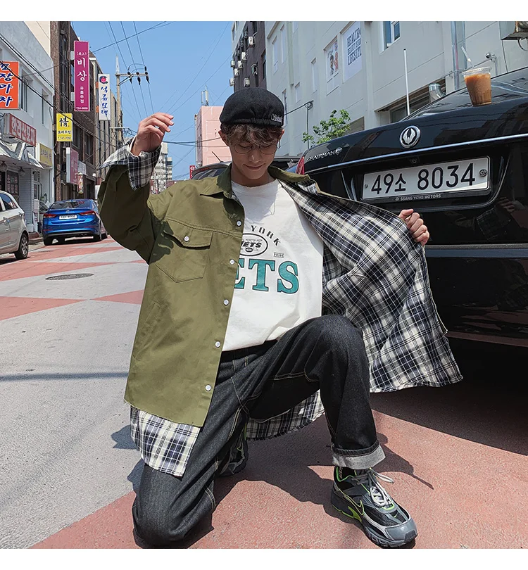 LAPPSTER Мужская Уличная клетчатая куртка-бомбер для мужчин s Harajuku поддельные два предмета куртки пальто мужские хип хоп ветровки