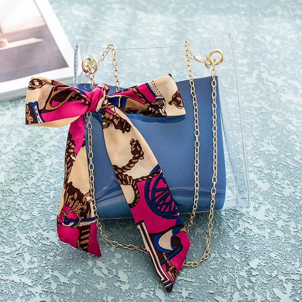 Women Bow Transparent Messenger Bag Solid Color Shoulder Bags Wild Composite Hasp Crossbody Bags Handbag Bolsos#YJ - Цвет: Blue