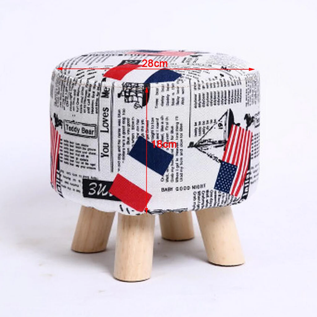 28x18cm Round Linen Fabric Footstool Cover Wooden Stool Slipcover Flag Footstool Cover Replacement Round Footstools Cover