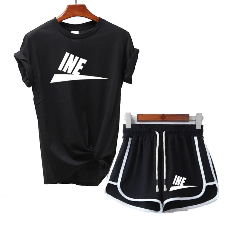Повседневный Спортивный костюм Vrouwen Pak Kleding Zomer Fitness Sport Korte Mouw футболка + шорты