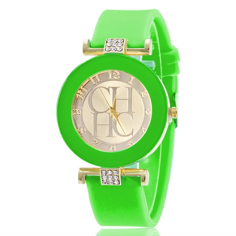 Горячая Распродажа модные черные Geneva повседневные CHHC кварцевые женские часы с кристаллами силиконовые часы Relogio Feminino мужские наручные часы - Цвет: Зеленый